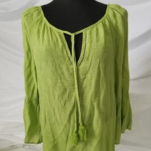 Counterparts Lime Green Bell Sleeves Blouse Top Sz Large